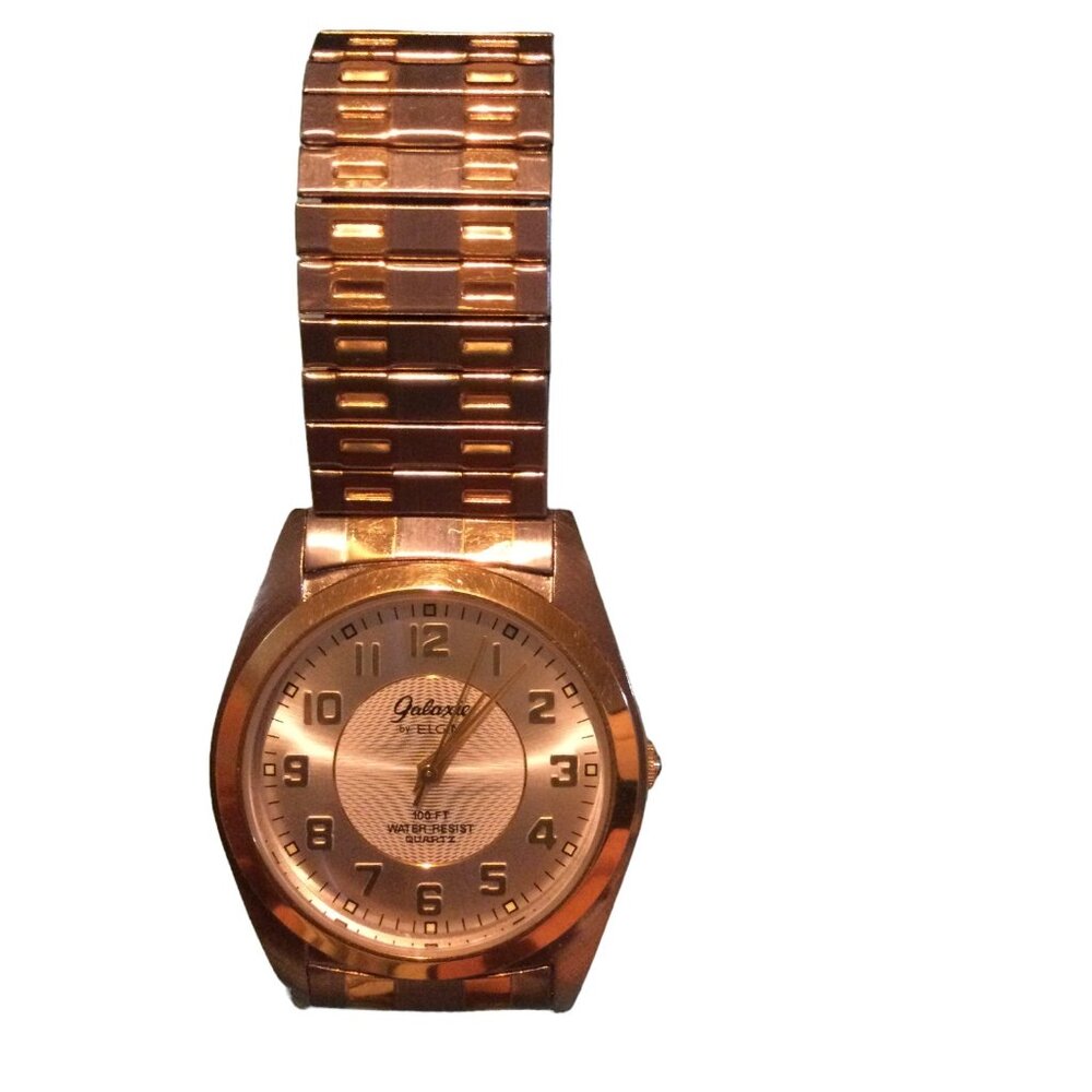 Galaxie by Elgin two tone stretch band gold and silver Wristwatch NEW Battery